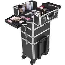 VIVOHOME Aluminum Trolley Professional Cosmetic Organizer Box - Pure Black