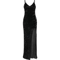 BerryGo Sexy V Neck Bodycon Sequin Gown Evening Dress