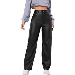 MakeMeChic Women's High Waist Pockets Straight Leg Jeans