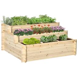 OutSunny W Natural Wood 3 Tier Raised Garden Bed with Grids