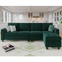 Belffin Sectional Velvet Green Sofa 106.7" 4 Seater