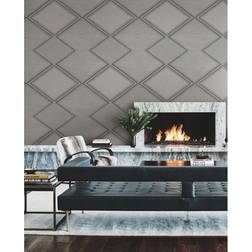 York Wallcoverings 56 sq.ft. .Gray Diamond Twist Wallpaper, Gray/Black