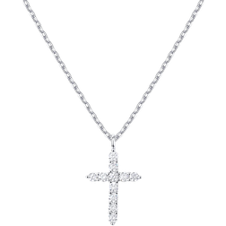 Pavoi Cross Necklace - White Gold/Transparent