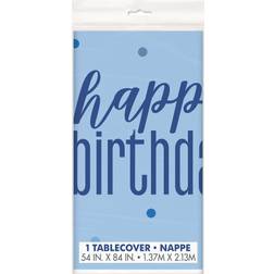 Unique Party 83593 Blue Dots Birthday Plastic Table Cover, 54" x 84" Disposable 1 Pc, Happy