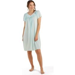 Miss Elaine Women's Short-Sleeve Embroidered Nightgown Green