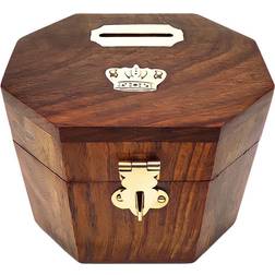 Vintiquewise Wooden Decorative Coin Bank Money Saving Box Secured with Lockable