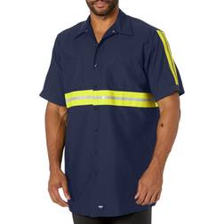 Red Kap Enhanced Visibility Industrial Short Sleeve Work Shirt, Navy, Poly/Cotton, Regular
