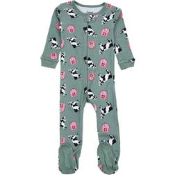 Leveret Baby Cow Print Footie Pajamas - Green