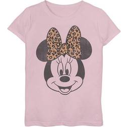 Disney Girls 7-16 Minnie Mouse Leapord Print Bow Portrait Graphic Tee, Girl's, Medium, Pink