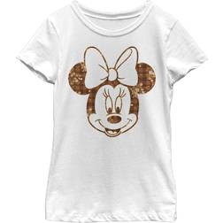 Fifth Sun Disney Characters Fall Floral Plaid Minnie Girl's Solid Crew Tee, White