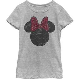 Fifth Sun Girl's Mickey & Friends Minnie Mouse Distressed Leopard Bow Child T-Shirt Athletic Heather