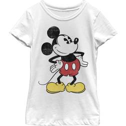 Disney Characters Classic Vintage Mickey Girl's Solid Crew Tee, White