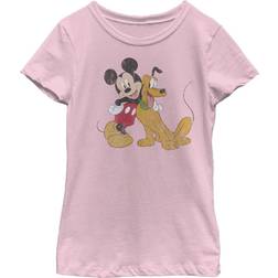 Disney Girl's Mickey & Friends Mickey and Pluto Child T-Shirt Light Pink