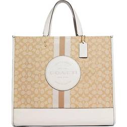 Coach Dempsey Tote 40 In Signature Jacquard With Stripe And Coach Patch - Gold/Light Khaki Chalk