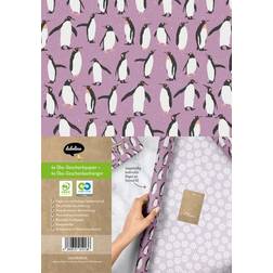 Geschenkpapier Set Weihnachten: Pinguine (lila, weiß) für Kinder