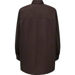 Only Damen Oversized Basic Hemd Bluse Langarm Business Tunika Shirt Classic Oberteil ONLNORA, Farben:Dunkelbraun, Größe:XL