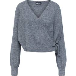 Pieces Women's Pccelic Ls Wrap Knit Bc Pullover Sweater - Medium Grey Melange