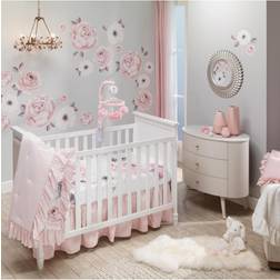 Lambs & Ivy Floral Garden Watercolor/Pink Linen Baby Crib Bedding