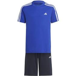 Adidas Junior Boys Train Essentials 3-Stripes Short & T-shirt Set Blue, Blue, 13-14 Years