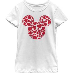 Fifth Sun Girl's Mickey & Friends Mickey Mouse Logo Filled With Hearts Child T-Shirt White