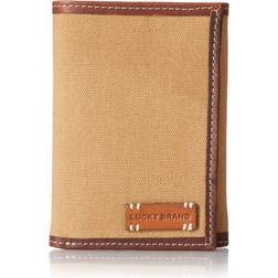 Lucky Brand Men's Canvas with Leather Trim Trifold Wallet - Khaki