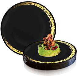 7.5" Black with Gold Moonlight Round Disposable Plastic Appetizer/Salad Plates (120 Plates) Black with Gold