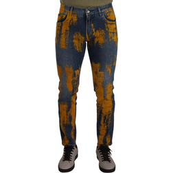 Dolce & Gabbana Blue Yellow Dye Cotton Skinny Denim Jeans IT52