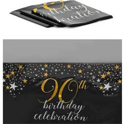 Sparkle and Bash Black Plastic Tablecloth for 90th Birthday Party (54 x 108 in, 3 Pack)