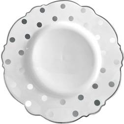 Smarty 10.25 White with Silver Dots Round Blossom Disposable Plastic Dinner Plates 120ct