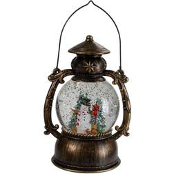 Northlight 8" Black with Snowman & Christmas Trees Snow Globe Lantern