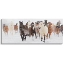 Stupell Industries Horses Herd Foggy Winter Day Running Snow Painting Wall Decor