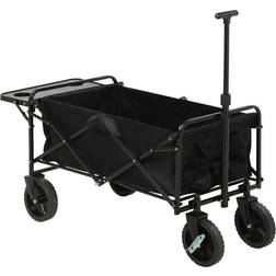 OutSunny Foldable Wagon Graden Carts with Wheels and Side Table Black