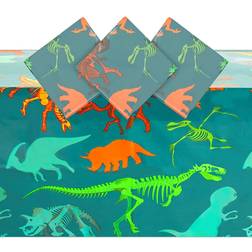 Dinosaur Fossil Plastic Tablecloth for Birthday Party (54 x 108 in, 3 Pack) Green Set of 3
