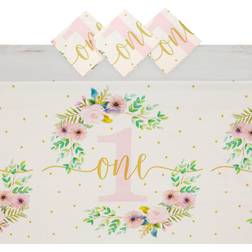 3 Rectangle Plastic Tablecloths Floral Girl Baby One 1st Birthday Party 54"x108" Multi Set of 3