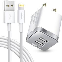 Overtime iPhone Charger Set: Wall Charger 4 Ft Lightning Cable Silver Metallic Metallic