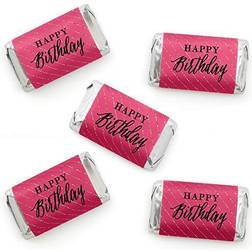 Chic Happy Birthday Pink, Black and Gold Mini Candy Bar Wrapper Stickers Birthday Party Small Favors 40 Count