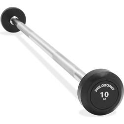 Rubber Fixed Barbell, Pre-Loaded Weight Straight Bar for Weightlifting 10 LB