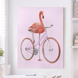 Leinwandbild Flamingo mit Fahrrad