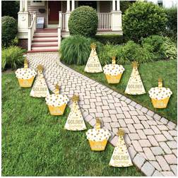 Golden Birthday Lawn Outdoor Happy Birthday Party Yard Decorations 10 Piece Gold