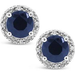 Macy's Accent Frame Stud Earrings - Sapphire/Diamonds