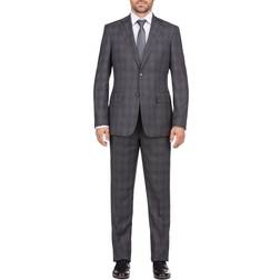 English Laundry Men's Two Button Plaid Suit Grey Grey