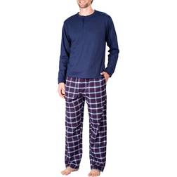 SLEEPHERO Men's 2-Piece Henley Tee & Flannel Pants Pajama Set Blue Blue
