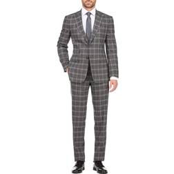 English Laundry Men's Slim Fit Peak Lapel Plaid Suit Grey Grey