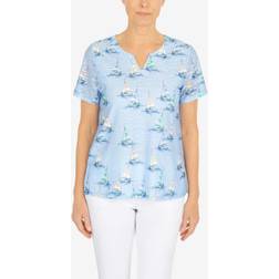 Alfred Dunner Petite Sailboat Print Top, Women's, Petite, Med Blue