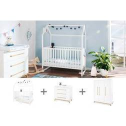 Pinolino Babyzimmer-Komplettset »Hilda & Riva«, Set, 3-St., Hausbett, Wickelkommode, Kleiderschrank, breit