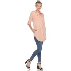 White Mark Women's Stretchy Button-Down Tunic Top Dusty Pink