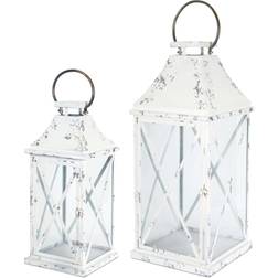 Melrose Weathered White Metal Set Lantern