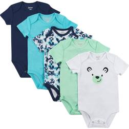 Hanes Flexy Baby Knit Short Sleeve Bodysuits 5-pack - Blue Green