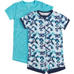 Hanes Zippin Baby Knit Zipper and 4-Way Stretch Short Sleeve Rompers - Green Camo Assorted