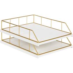 Kate and Laurel Benbrook White/Gold Metal Letter Tray